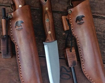 Couteau Bushcraft en acier N690, couteau de camping, couteau avec manche en bois, couteau de chasseur, fait main, housse en cuir avec cadeau, acier inoxydable, cadeau