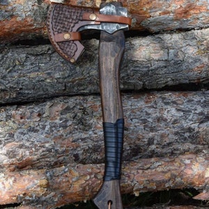 Hand Forged Forest Axe: 5210 Steel, Leather Sheath