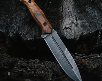 Cuchillo de supervivencia Sleipner de acero forjado a mano: táctico para acampada, con funda de Kydex.