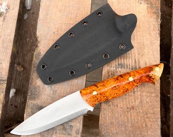 Handmade Vanax Steel Knife: Amboyna Wood Handle, Bushcraft Viking Style