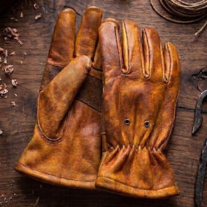 Handgjorda Bushcraft-läderhandskar, Kevlar-sömmar, Fullnarvat kohud, Motorcykelhandskar, Trädgårdshandskar