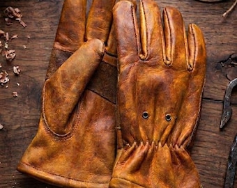 Handmade Bushcraft Leather Gloves, Kevlar Stitched, Full-Grain Cowhide ,Motorcycle Gloves , Gardening gloves