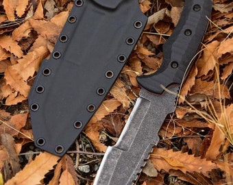 Cuchillo Bushcraft, Cuchillo de camping, mango compacto, Cuchillo cazador, Hecho a mano, Regalo para novio, Acero inoxidable, Funda de cuchillo Kydex, Diseño especial