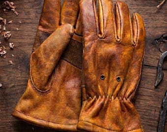 Handmade Bushcraft Leather Gloves , Gardening and Work Gloves ,Motorcycle Gloves , Father's Day Gift