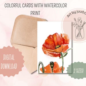 Bloemenkaart aquarel klaprozen |  Digitale download | Kunst van Juud Design | Duurzaam, snel en gemakkelijk | Eenmalige aankoop, levenslange toegang
