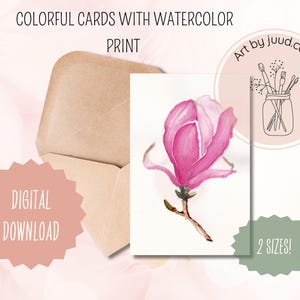 Aquarel magnolia bloemenkaart |  Digitale download | Kunst van Juud Design | Duurzaam, snel en gemakkelijk | Eenmalige aankoop, levenslange toegang
