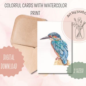 Kleurpotloodkaart Kingfisher |  Digitale download | Kunst van Juud Design | Duurzaam, snel en gemakkelijk | Eenmalige aankoop, levenslange toegang
