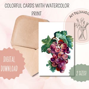 Aquarel sappige druivenkaart |  Digitale download | Kunst van Juud Design | Duurzaam, snel en gemakkelijk | Eenmalige aankoop, levenslange toegang