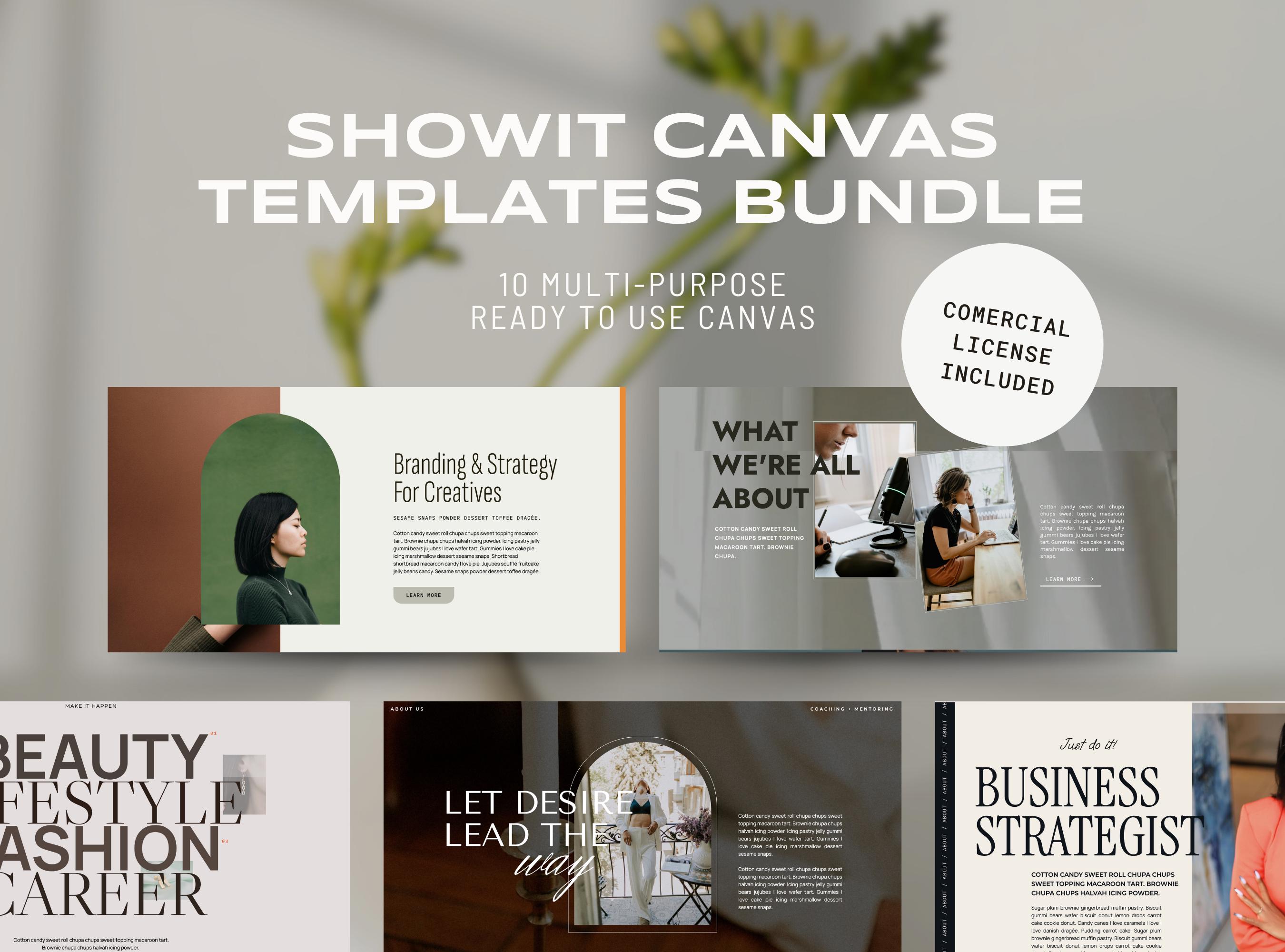 Showit Canvas Templates, Premade Showit Sections, Commercial License Showit Website Templates, Showit Design Kits, Showit Website Add-Ons.