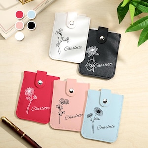 Personalized Birth Flower Wallet -Custom Name Mini Card Holder - Floral Wallet Gift for Her, Birthday, Mother’s Day, Bridesmaid Gift