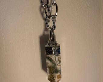 Soft Soldered Moss Agate Chunky Chain Necklace