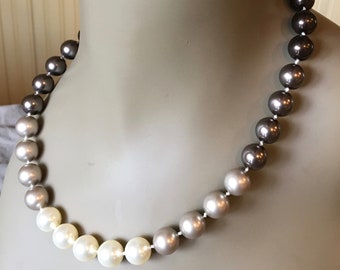 Ombre dramatic Swarovski crystal pearl necklace, handknotted, sterling silver, choice of brown or gray but limited supply
