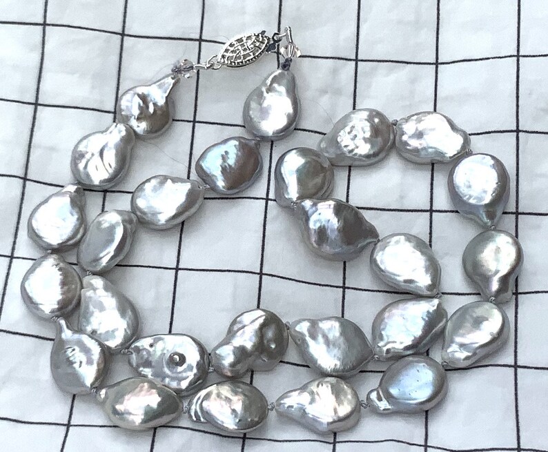 Barock blau grau Münze Perle Choker Halskette, wunderschönen Lüster Bild 3