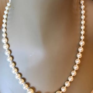 Elegant graduated faux pearl necklace, Swarovski crystal pearls, handknotted, sterling silver classic design image 2