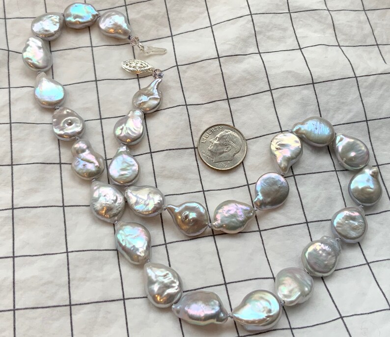 Barock blau grau Münze Perle Choker Halskette, wunderschönen Lüster Bild 2