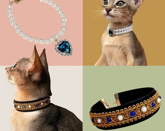 Pet in Style | Handmade Vintage Accessories Crystal Pearl Necklace Collar Elegant Unique Pet Gift Cat Dog Matching with human