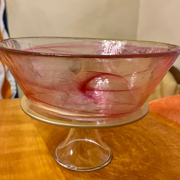 Kosta Boda MINE Ulrica Hydman-Vallien UHV Pink Swirl Art Glass Fruit/Decorative Bowl Made in Sweden