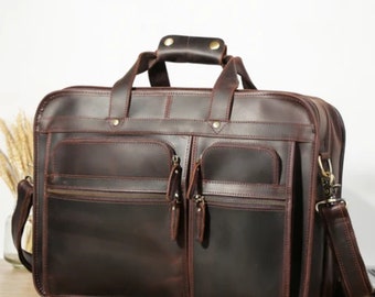 Borsa in pelle da uomo vintage Ricco Leathers, borsa in pelle retrò di grande capacità per uomo, borsa valigetta per laptop aziendale, regalo per la festa del papà