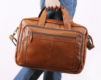 Vintage Business-Ledertasche, 17-Zoll-Leder-Laptoptasche für Männer, braune Arbeitsaktentasche für Männer, Vatertagsgeschenk