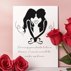 Romantische kaart voor LGBTQ+ vrouw, liefdesverjaardag wenskaart, romantische liefdeskaart cadeau voor haar vriendin van vrouw, lesbische liefde gay valentijnskaart