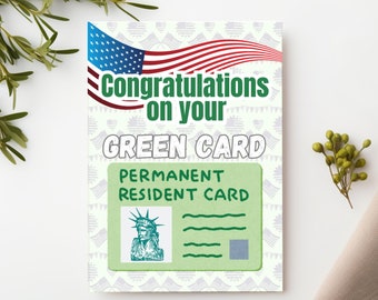 Congratulations on Your Green Card, Congratulation American US Citizen Gift Card, USA New America Citizen Gift, Immigrant US American Dream