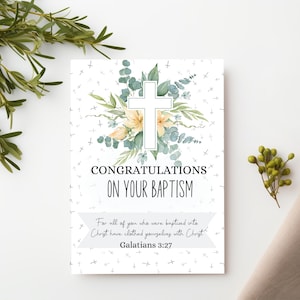 Félicitations pour votre carte de baptême, carte de voeux religieuse avec message de versets bibliques, carte de baptême personnalisée pour chrétien
