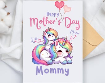 Mother's Day Card for Mom, Custom Mother's Day Greeting Card, Gift for Mommy Mama from Baby Girl Kid, Unicorn Children Mother's Day Card