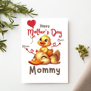 Tarjeta del Día de la Madre para mamá, tarjeta de felicitación personalizada del Día de la Madre, regalo para mamá mamá de bebé niño, pato patito niños Día de la Madre