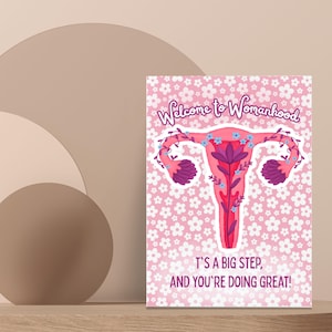 Carte pour premières règles, jolie carte de voeux pour la puberté, carte pour règles pré-ado, carte premières règles pour fille, carte de soutien pour grandir, passage à l'âge adulte