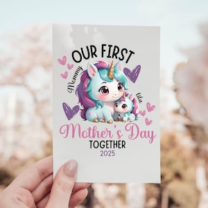 Carte de fête des mères licorne pour maman, première carte de fête des mères personnalisée, cadeau pour une nouvelle maman maman de petite fille, carte de fête des mères pour enfants