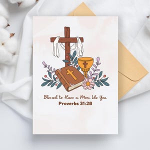 Cartão cristão para o dia das mães, versículo bíblico feito à mão para o dia das mães, presente de dia das mães para mamãe, cartão religioso de fé de filha e filho