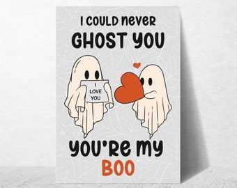 Cute Ghost Halloween Greeting Card, You're My Boo Happy Halloween Gift Card, Spooky Gothic Love Birthday Anniversary Card for Wife Husband