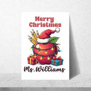Christmas Card for Teacher, Merry Christmas Teacher Greeting Card with Custom Name, School Holiday Gift Card, Teachers Xmas Gifts Cards,