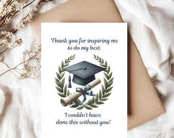 Thank You Graduation Card, Graduation Card for Teacher, Student to Mentor Teacher card Gift, Class of 2025 Card, Teacher Appreciation Card