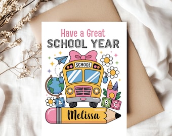 Custom Back to School Greeting Card, First Day of School Card, Card Back to School, Preschool Welcome Back to School, New School Year Card