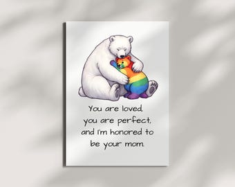 Karte für LGBTQ+ Kind, Pride Month Grußkarte, LGBTQ+ Unterstützungskarte für Eltern, LGBTQ+ Familienkarte, stolze Mutter, unterstützende Eltern Karte