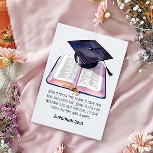 Christliche Abschlusskarte, Glaube Religiöse Abschlusskarte, Bibel Vers Karte, High School College Graduate Geschenk, Klasse von 2025 Karte,
