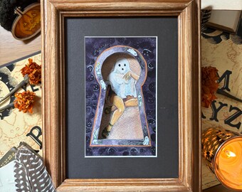 Pinup Ghost "Peek-a-Boo" Keyhole Cutout Layered Painting