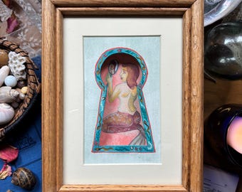 Pinup Mermaid "Peek-a-Boo" Keyhole Cutout Layered Painting