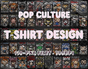 Pop Art T-shirt Design Bundle, Famous Celebrities Clipart Design Bundle, Funko Pop art, Urban Clothing PNG bundle, Instant Download