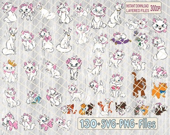 Aristocats SVG Bundle, Marie svg, Warstwowy svg, Kot svg, Aristocats png Clipart, Sylwetka, Zarys, Natychmiastowe pobieranie