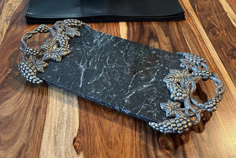 Vintage Godinger Silver Art Co Ltd Green Marble Cheese Board