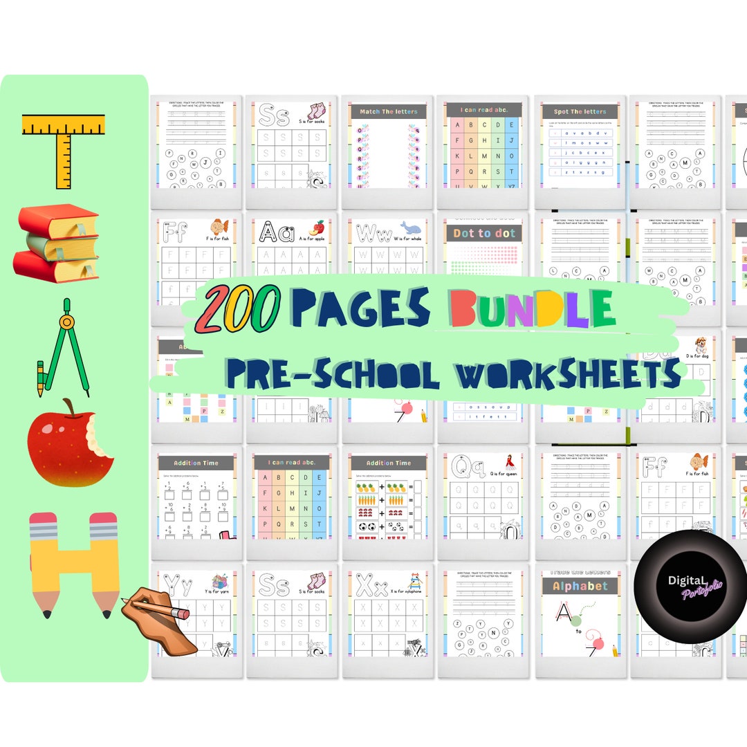 200 Pre-school WORKSHEETS BUNDLE | Alphabet | Numbers | Mental Maths ...