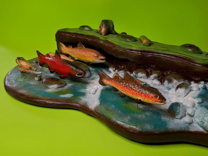 Wooden River Habitat, Diorama, Playscape, With Waterfall, for Fish