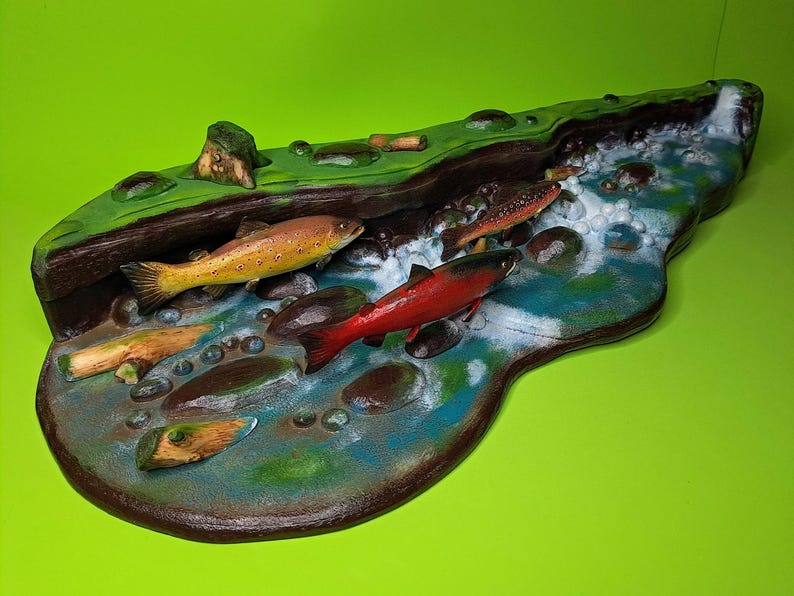 Wooden River Habitat, Diorama, Playscape, With Waterfall, for Fish