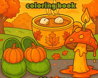 Autumn dreams coloring book | Fall printable coloring pages for adults | Cozy pumpkins, leaves & fall aesthetic | Digital download