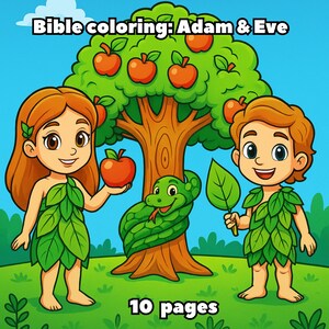 Adam and Eve Coloring Book | Bible Story Printable | 10 Pages for Kids ...