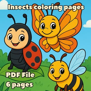 Insect coloring pages PDF | Cute bugs with faces PDF | Printable coloring book for kids