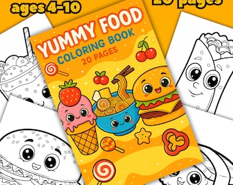 Yummy food coloring book | 20 fun printable pages | Desserts snacks | Coloring for kids and adults