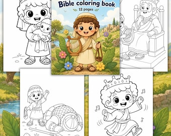 David and Goliath Coloring Page – Christian Bible Story Printable for Kids, King David Sunday School Activity PDF